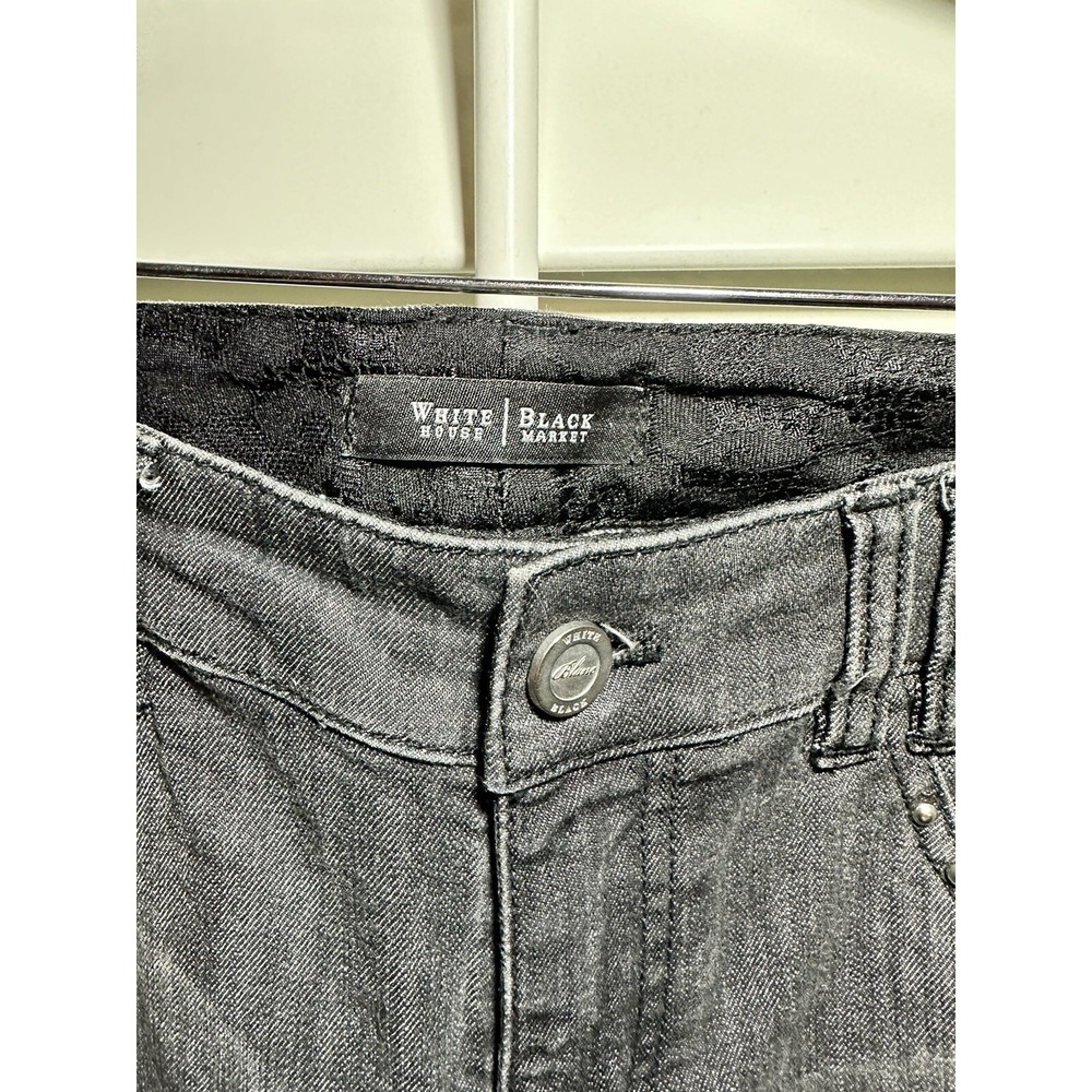 White House Black Market Black Washed Embellished Embroidered Jeans Bootcut 6R - Picture 5 of 13